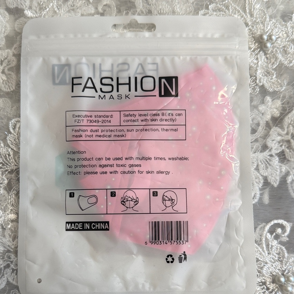 Adult Pink Rhinestone Face Covering/Mask - Picture 3 of 3